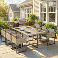 Outsunny 7 Piece Rattan Garden Furniture Set, Garden Dining Set with Wood-Plastic Table and 6 Stackable Chairs, Light Brown