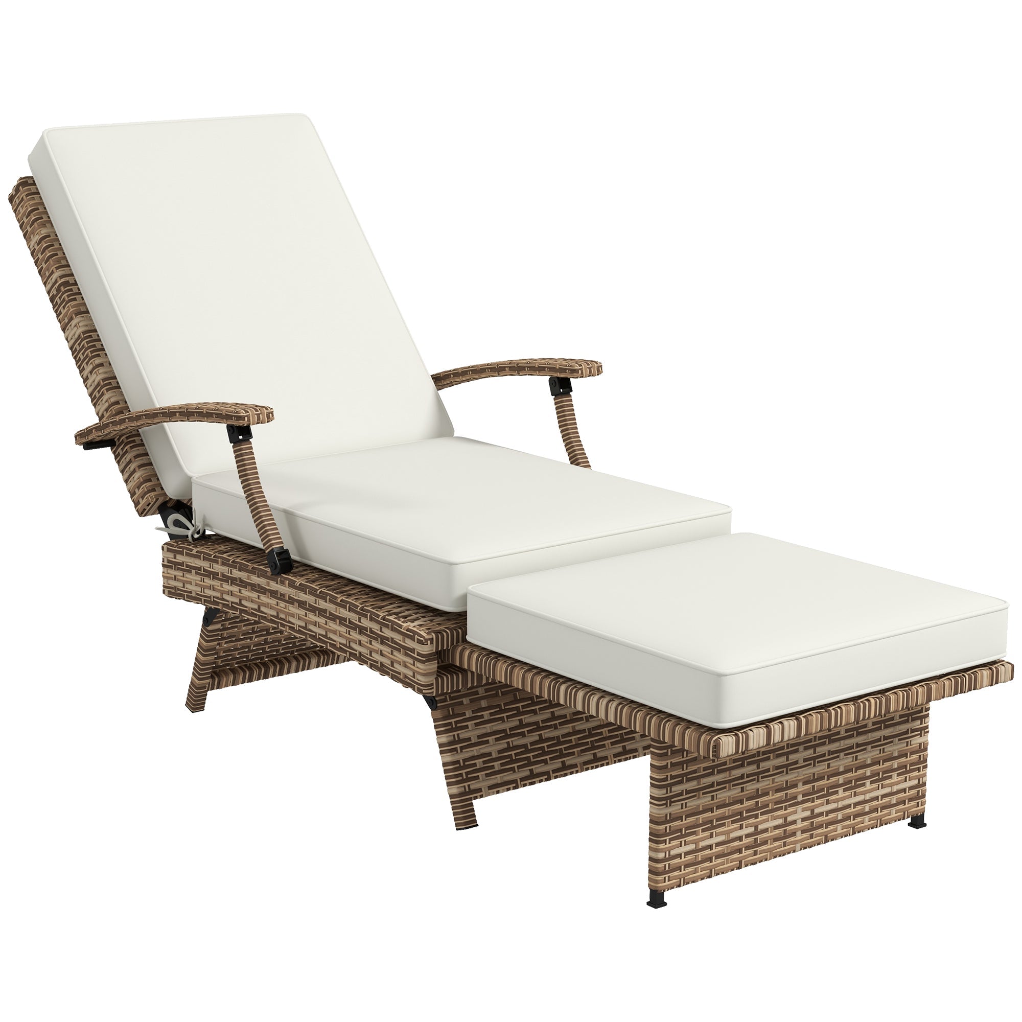 Outsunny Foldable Rattan Garden Recliner Chair w/ Cushion, Footrest