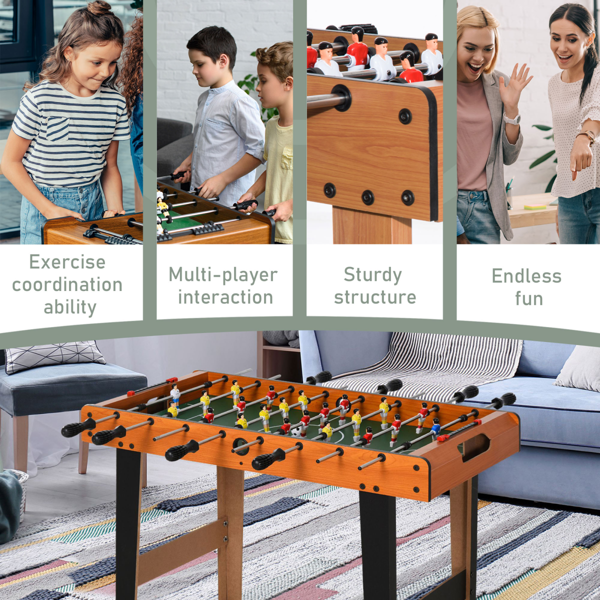 Wooden Soccer Football Table 84.5cm Arcades Game Room Bar, 2 Foosballs HOMCOM
