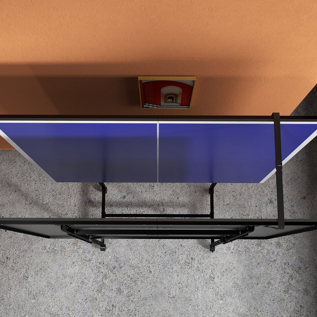 SPORTNOW 9FT Folding Table Tennis Table with Four Wheels, for Indoor Use, Blue