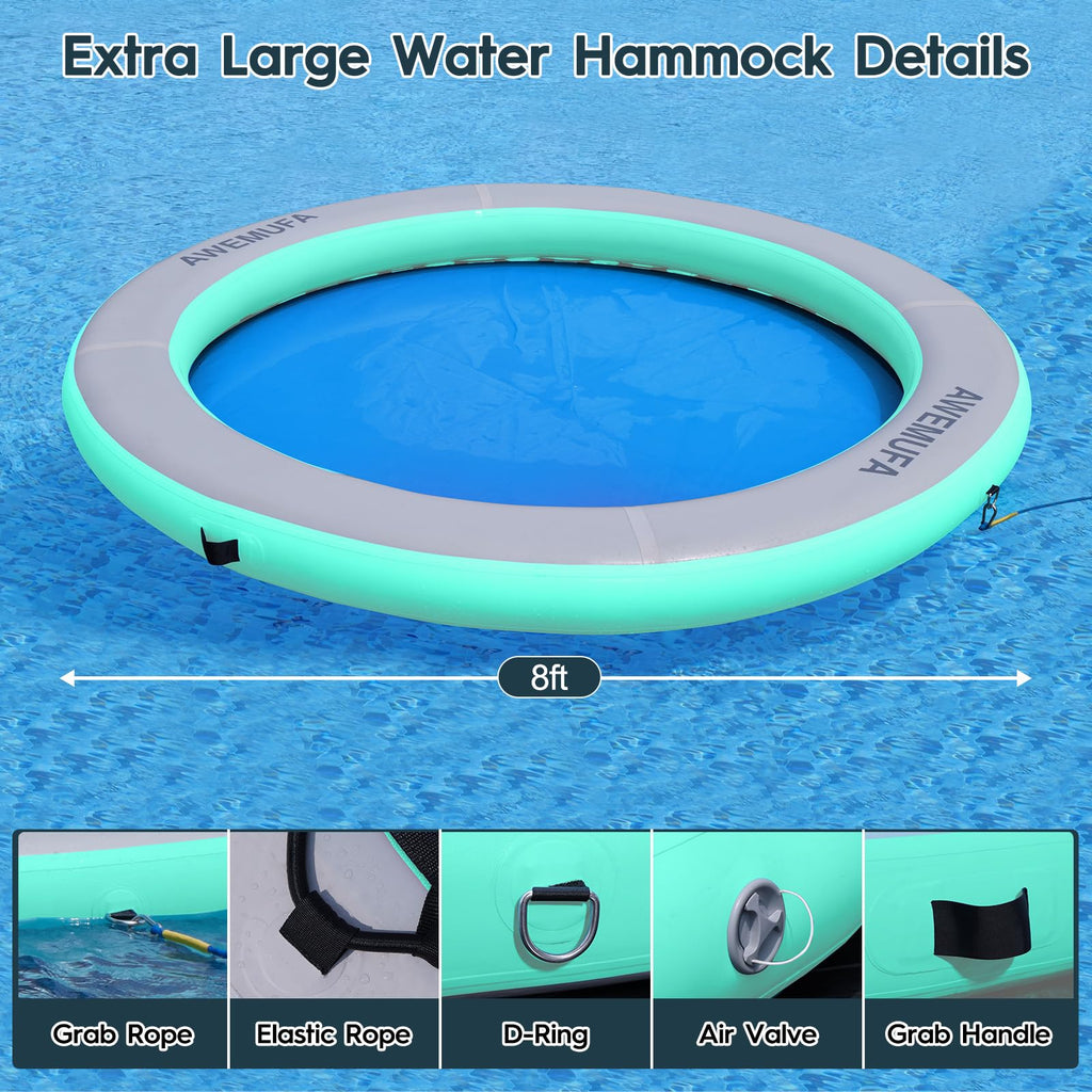 AWEMUFA 8ft Floating Ring Lake Raft – 8-Inch Thick Multi-Person Water Hammock