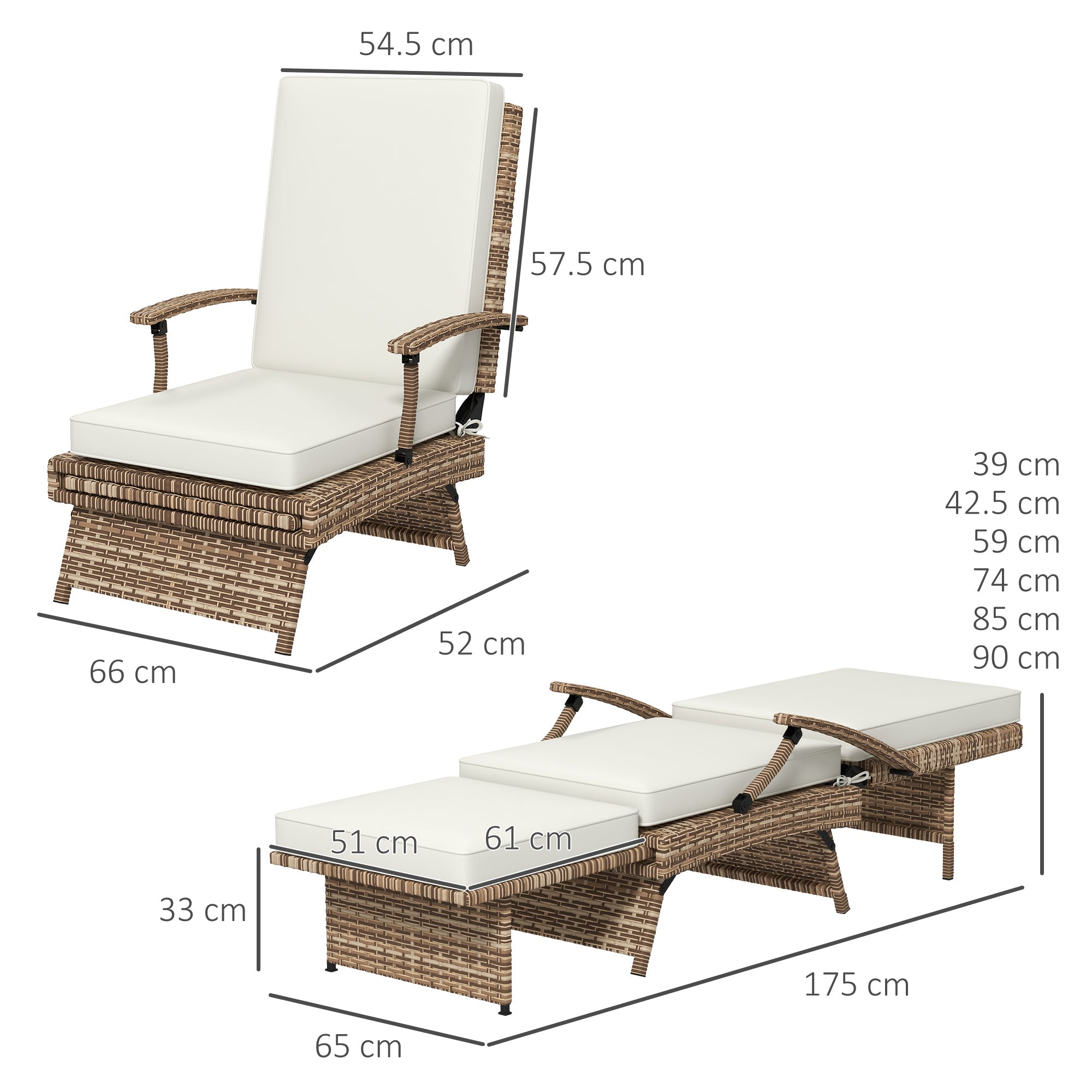 Outsunny Foldable Rattan Garden Recliner Chair w/ Cushion, Footrest